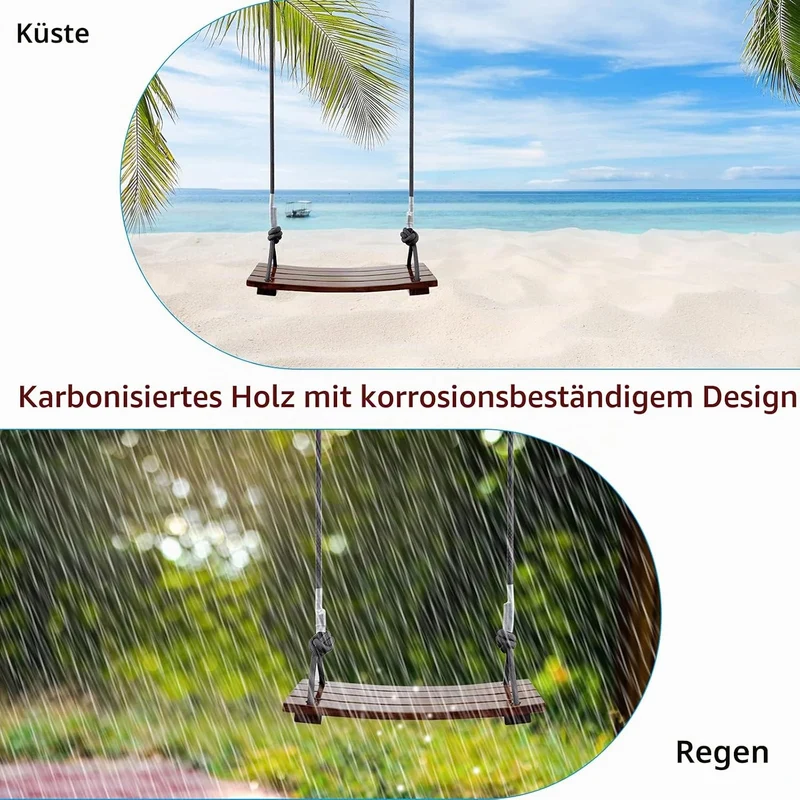 PELLOR Holz Schaukel, Holz Holzschaukelsitz, Antikorrosive Schaukel für Erwachsene Kinder, Garten Sc