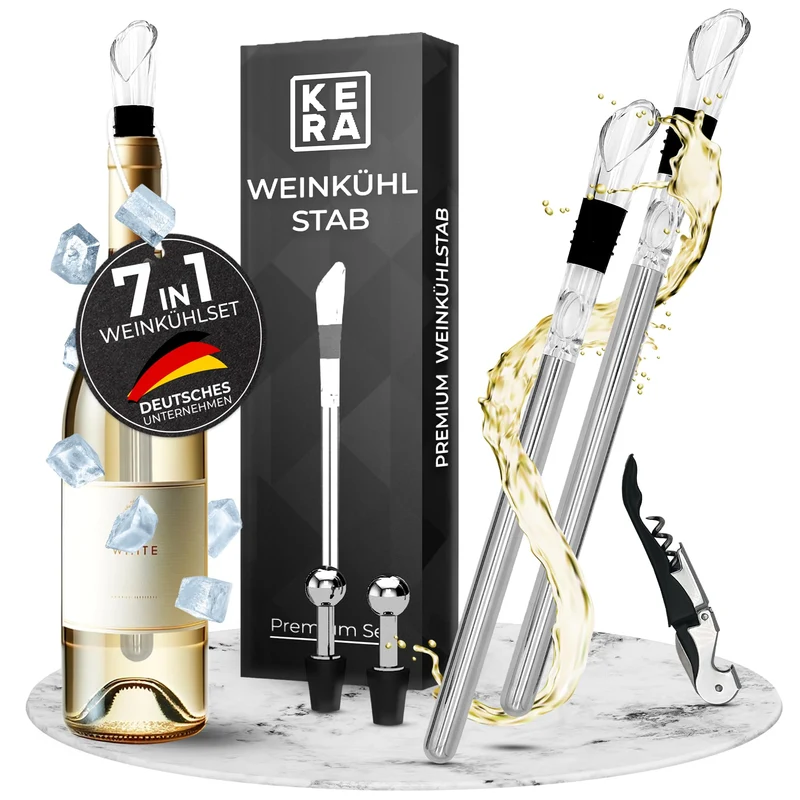 KERA® Weinkühler Weinkühlstab Flaschenkühler | 7-in-1 | inkl. 2 Längen + 2 Ausgiesser + 2 Flaschenve