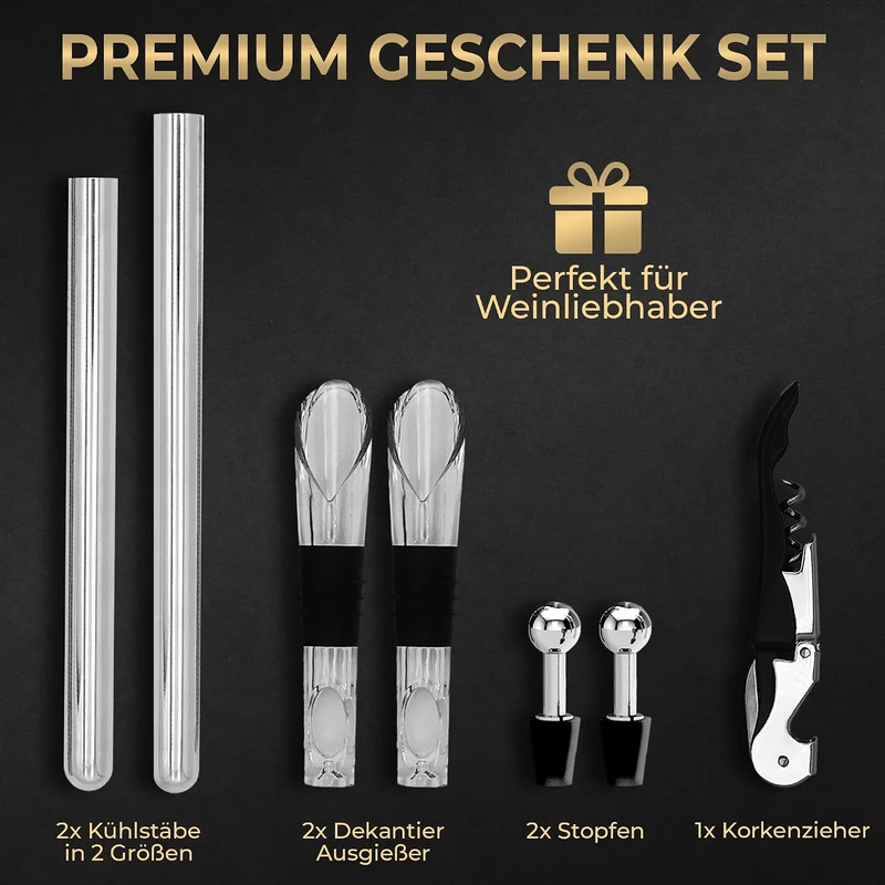 KERA® Weinkühler Weinkühlstab Flaschenkühler | 7-in-1 | inkl. 2 Längen + 2 Ausgiesser + 2 Flaschenve