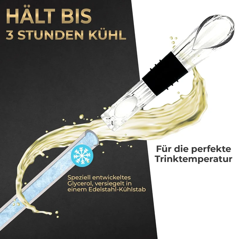 KERA® Weinkühler Weinkühlstab Flaschenkühler | 7-in-1 | inkl. 2 Längen + 2 Ausgiesser + 2 Flaschenve