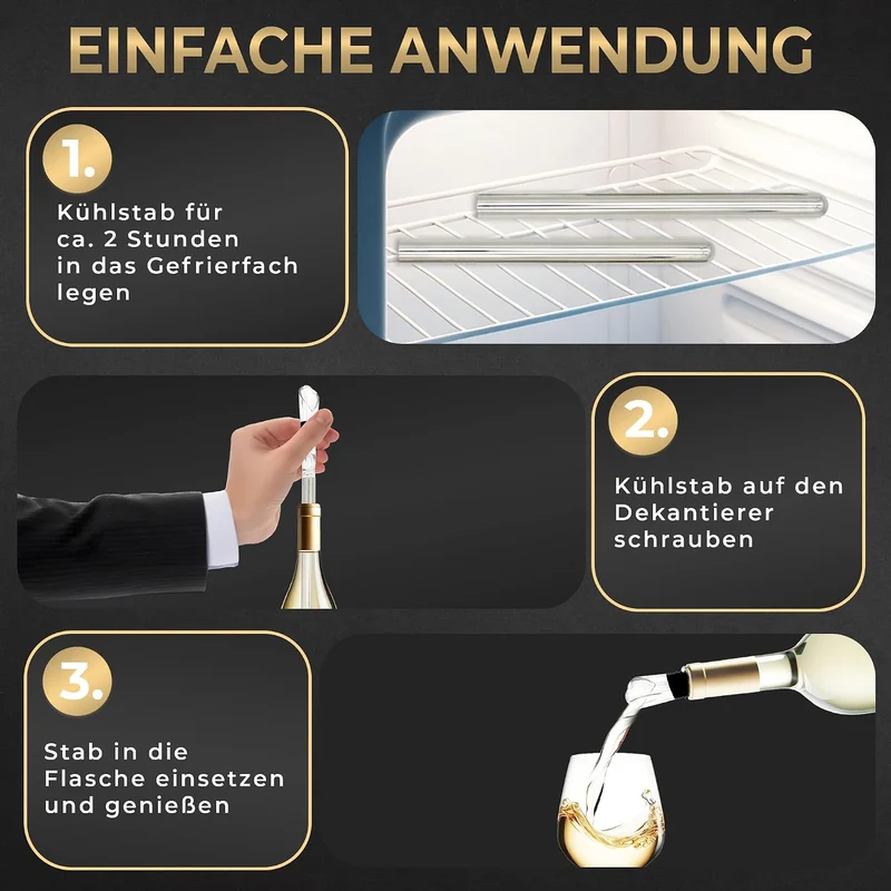 KERA® Weinkühler Weinkühlstab Flaschenkühler | 7-in-1 | inkl. 2 Längen + 2 Ausgiesser + 2 Flaschenve