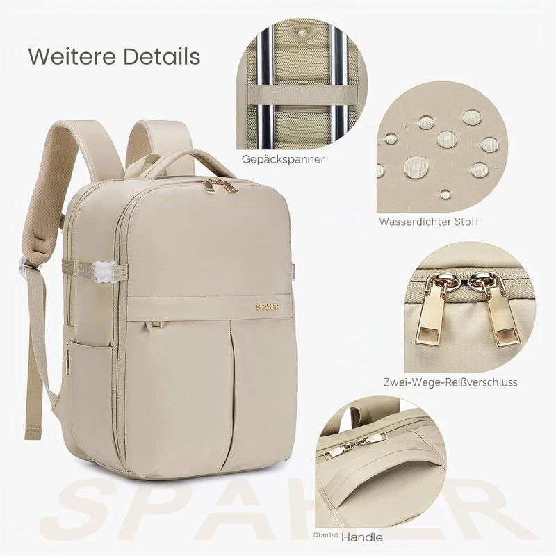 SPAHER Reiserucksack Handgepäck 40x30x25 Eurowings Laptop Rucksack 15,6 Zoll mit Laptopfach Business