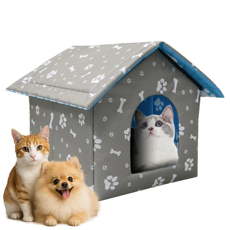 Katzenhaus Outdoor Winterfest, 35x33x30CM Wetterfest Katzenhaus für Draussen Gross mit Abnehmbarem W