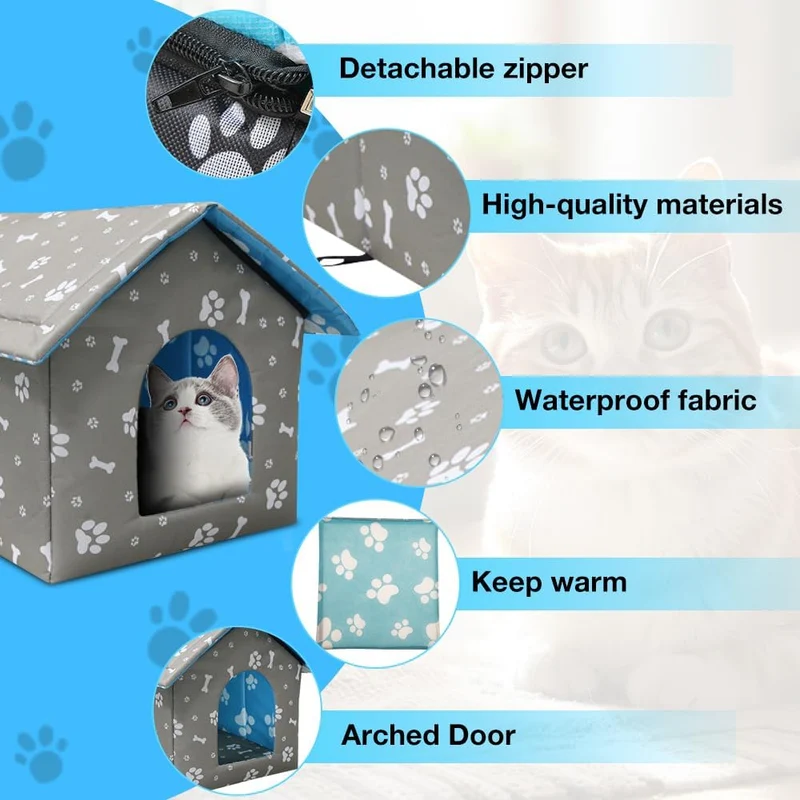 Katzenhaus Outdoor Winterfest, 35x33x30CM Wetterfest Katzenhaus für Draussen Gross mit Abnehmbarem W