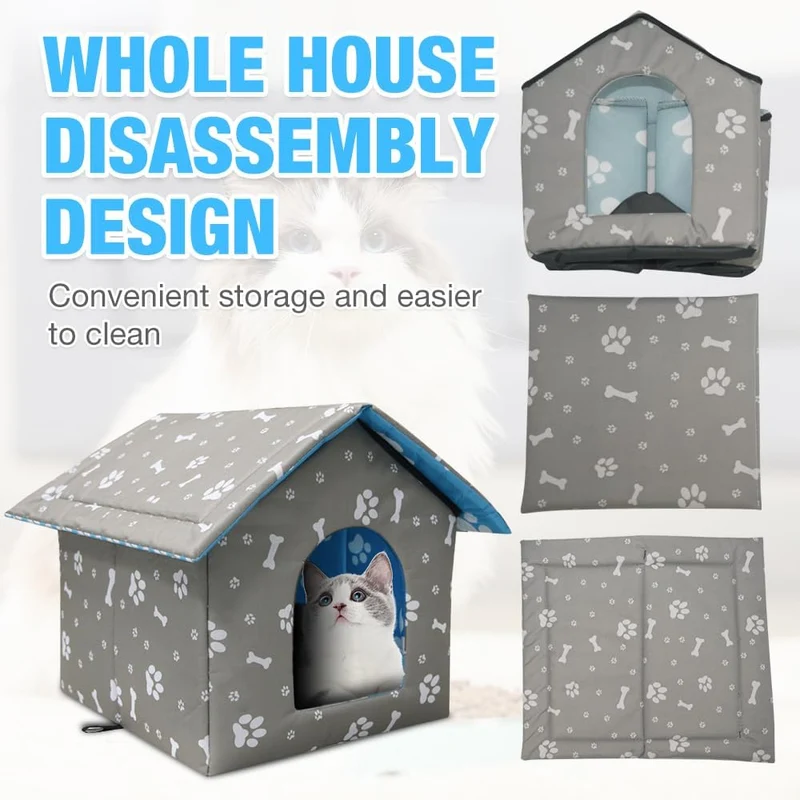 Katzenhaus Outdoor Winterfest, 35x33x30CM Wetterfest Katzenhaus für Draussen Gross mit Abnehmbarem W