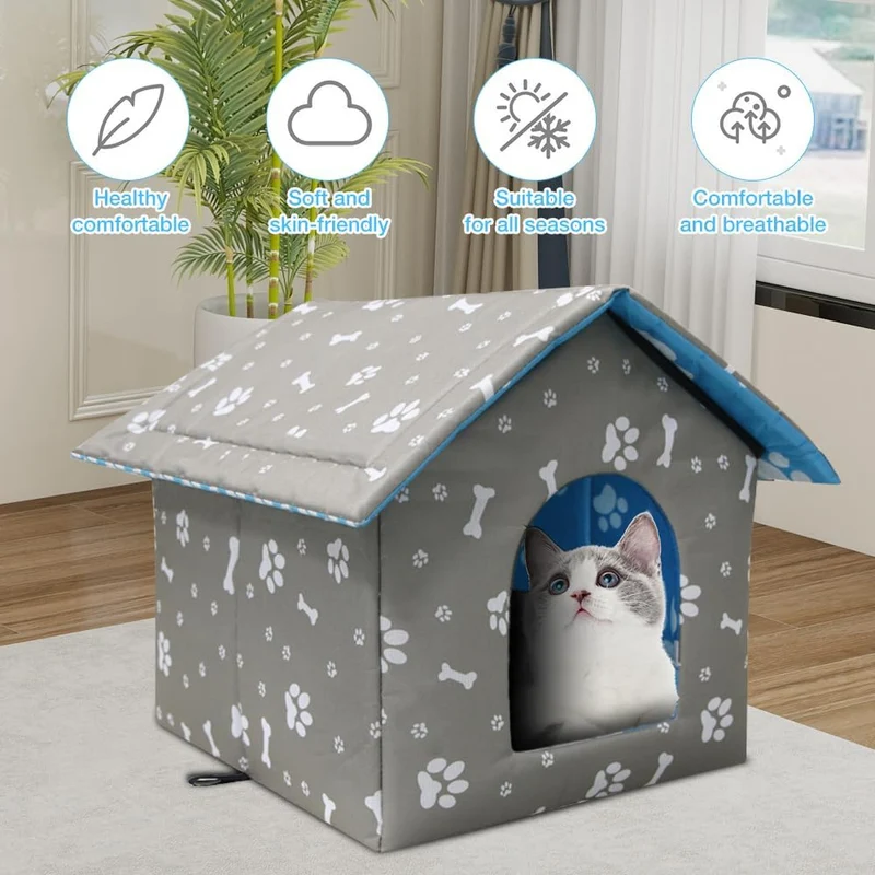Katzenhaus Outdoor Winterfest, 35x33x30CM Wetterfest Katzenhaus für Draussen Gross mit Abnehmbarem W