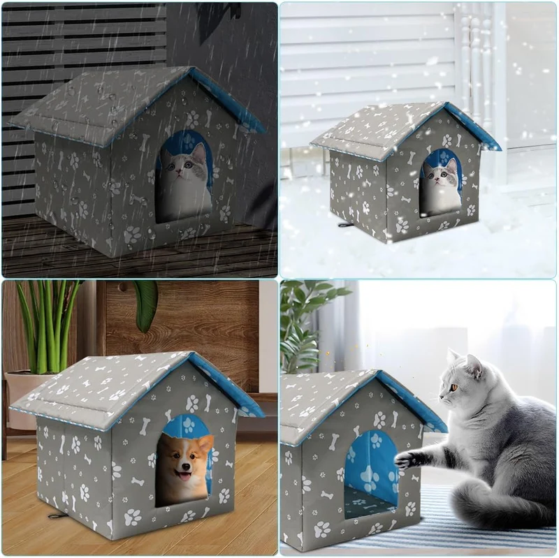 Katzenhaus Outdoor Winterfest, 35x33x30CM Wetterfest Katzenhaus für Draussen Gross mit Abnehmbarem W