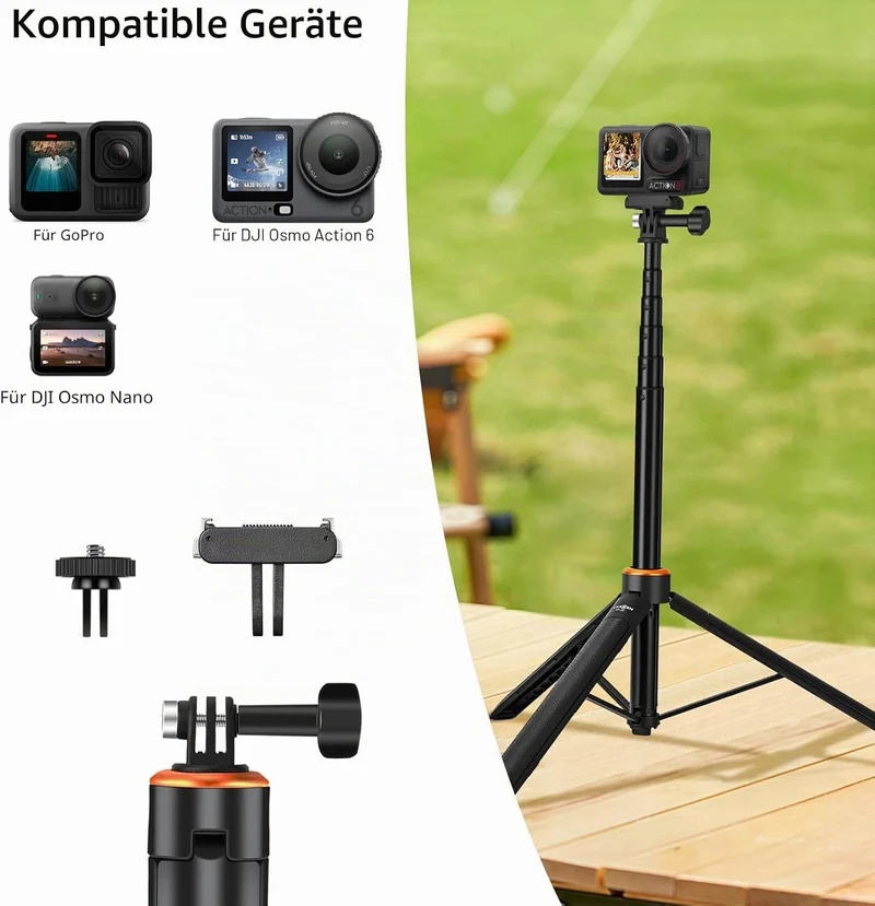 135cm Osmo-Action 6 Selfie-Stick Stativ Set, für DJI Action 6, Osmo Nano Orange/Black-Osmo Nano/Acti