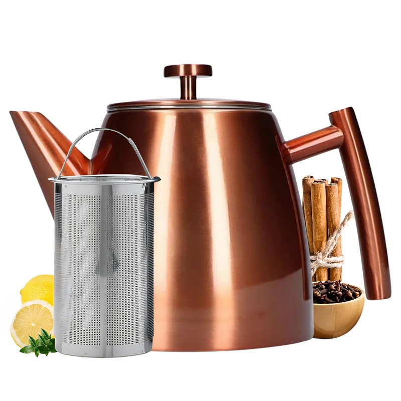 Vaja Trends Teekanne, 1L Doppelwandig Aus Rose Edelstahl Mit Siebeinsatz, Mit Stövchen, Tea Maker, T