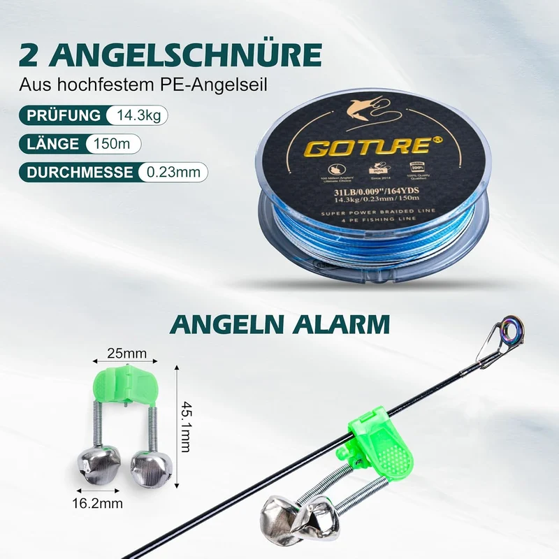 Goture 24T Angelset mit 2 Teleskop-Angelruten,1,8m/2,1m/2,4m/2,7m I Angelrute Set Komplett 2 5.2:1 S
