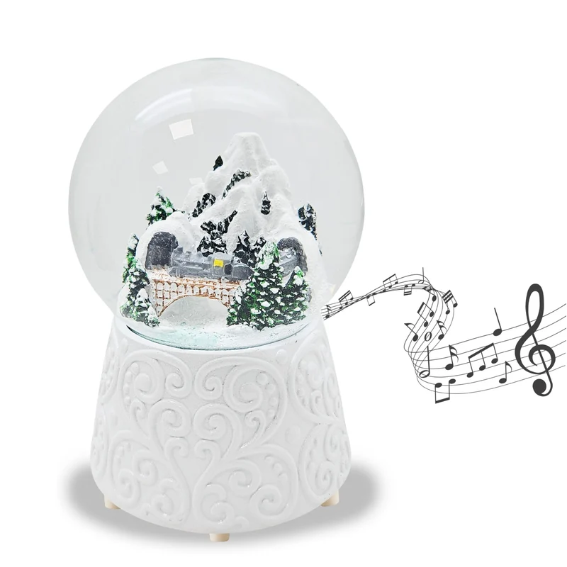 Weihnachts-Schneekugel mit Musik | Berge Brücke | B: 10 cm | 20292 Berg Brücke Weiss Ornament, Berg