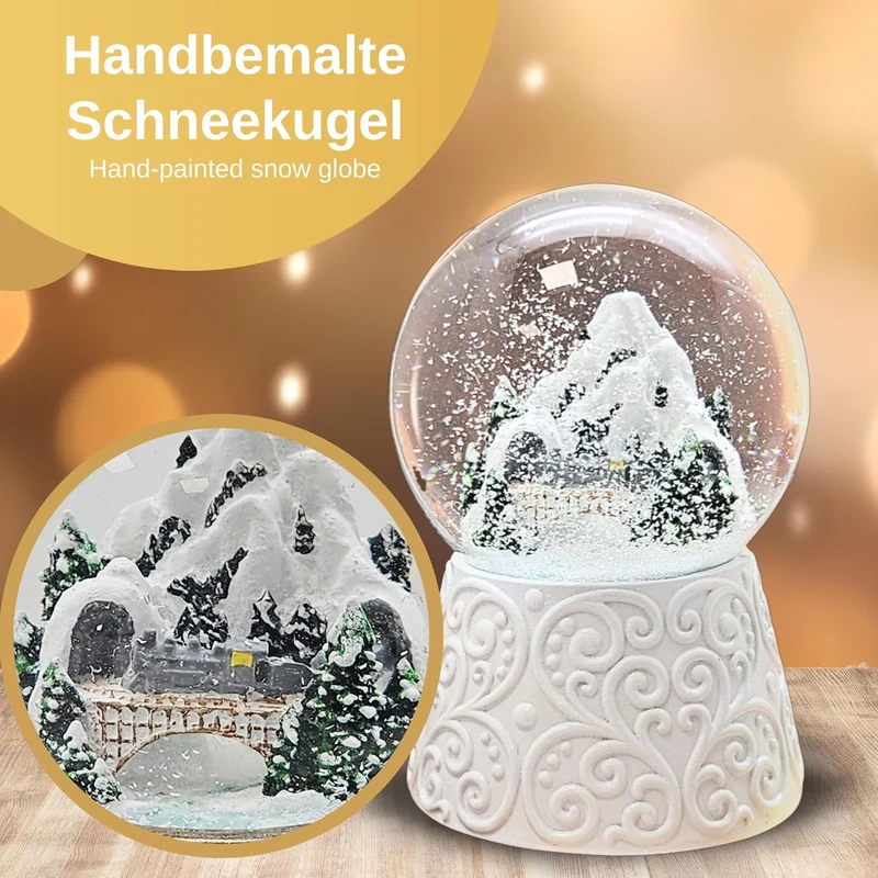 Weihnachts-Schneekugel mit Musik | Berge Brücke | B: 10 cm | 20292 Berg Brücke Weiss Ornament, Berg