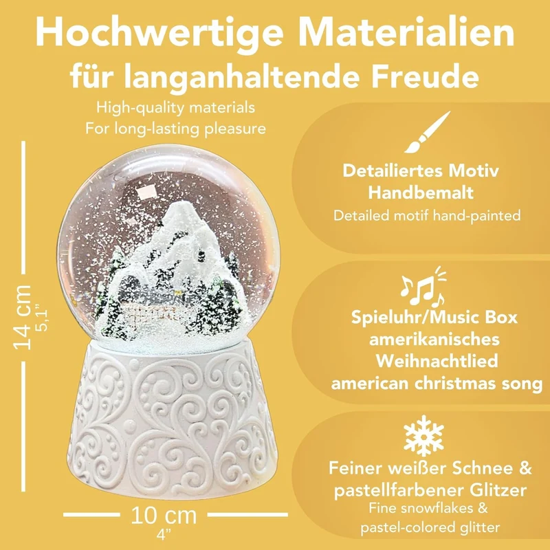 Weihnachts-Schneekugel mit Musik | Berge Brücke | B: 10 cm | 20292 Berg Brücke Weiss Ornament, Berg