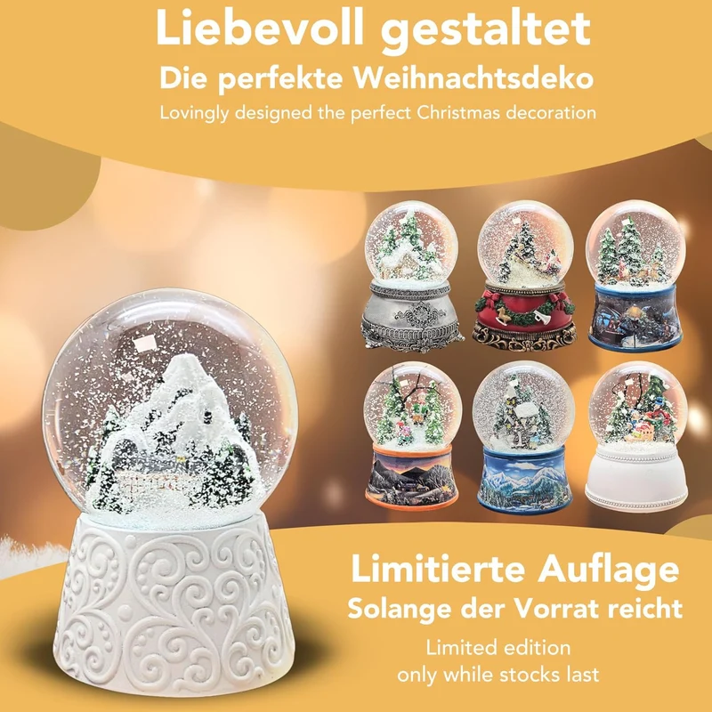 Weihnachts-Schneekugel mit Musik | Berge Brücke | B: 10 cm | 20292 Berg Brücke Weiss Ornament, Berg