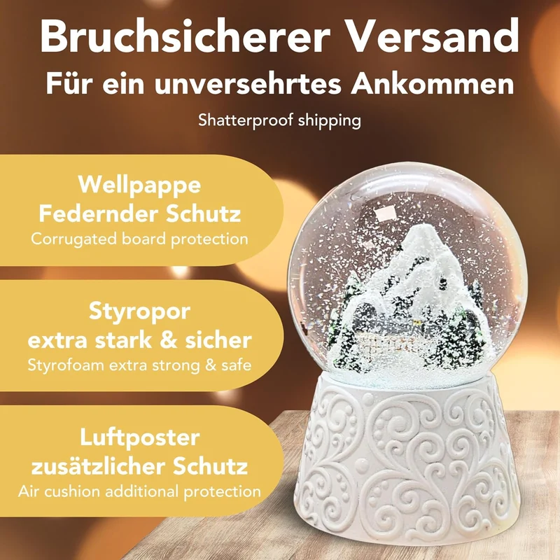 Weihnachts-Schneekugel mit Musik | Berge Brücke | B: 10 cm | 20292 Berg Brücke Weiss Ornament, Berg
