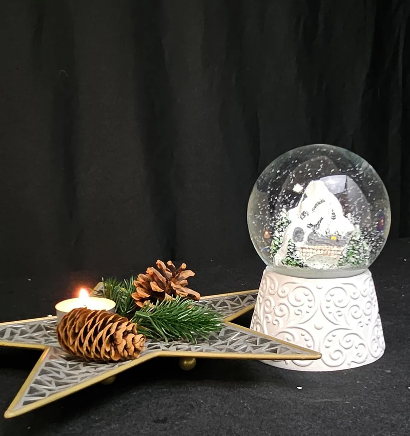 Weihnachts-Schneekugel mit Musik | Berge Brücke | B: 10 cm | 20292 Berg Brücke Weiss Ornament, Berg