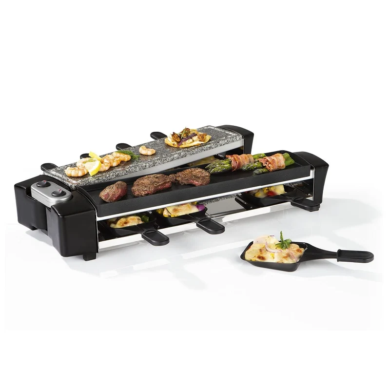 MAXXMEE Raclette Grill | 2 Grillzonen | Naturstein & Aluguss für grosse Grillvielfalt | Bis 180° sch