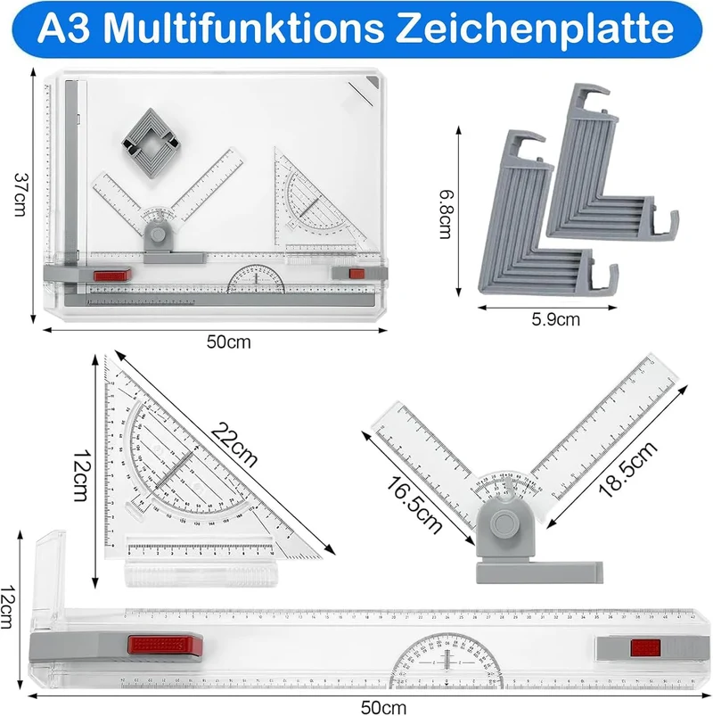 Zeichenbrett A3, Multifunktions-Geo-Board - präzises technisches Zeichne, A3