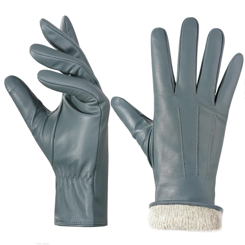 Lederhandschuhe Damen Winter Handschuhe Touchscreen Kaschmir Gefüttert S Blau, S Blau