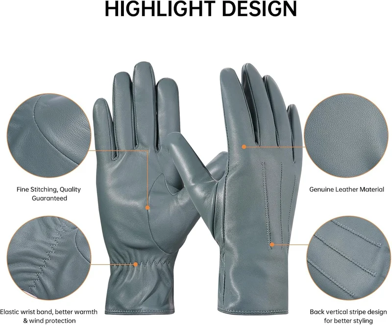Lederhandschuhe Damen Winter Handschuhe Touchscreen Kaschmir Gefüttert S Blau, S Blau