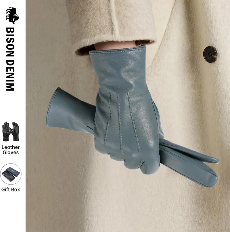 Lederhandschuhe Damen Winter Handschuhe Touchscreen Kaschmir Gefüttert S Blau, S Blau