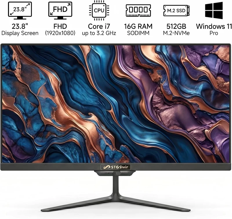 STGsivir All in One PC, 23.8" FHD Display, Core i7, 16G RAM, 512G SSD 23.8"FHD,i7,16G,512G,B, 23.8"F