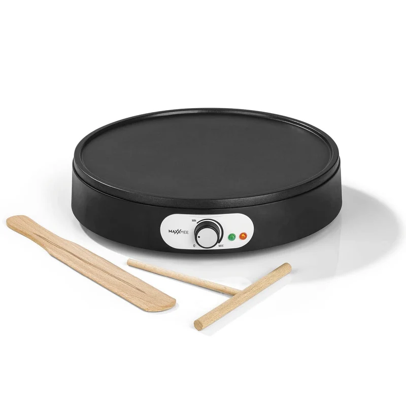 MAXXMEE Crepes Maker mit Teigverteiler & Wender aus Holz | Crêpe Maker mit Ø 30 cm, antihaftbeschich