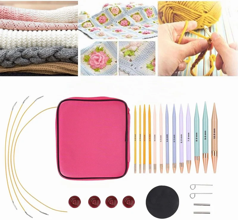 Zerodis 13 Paar Austauschbare Stricknadeln Set Kunststoff Polycarbon Nadeln Häkelnadeln Rundstrickna
