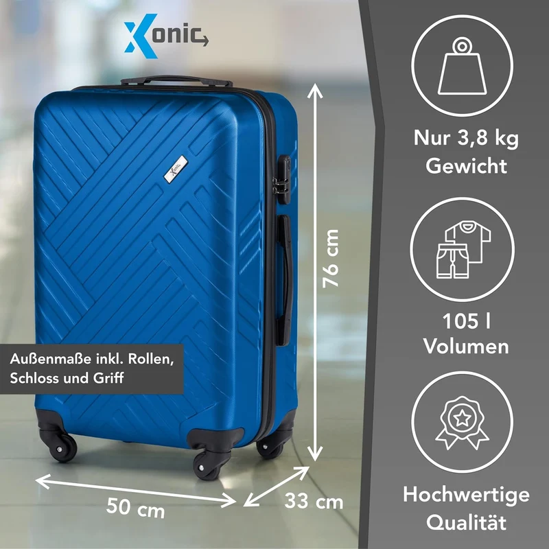 Xonic Design Reisekoffer mit Rollen– ABS Hartschalenkoffer mit 360° Leichtlauf-Rollen – hochwertige