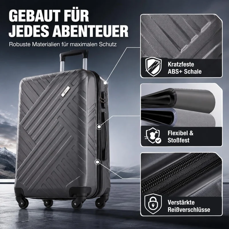 Xonic Design Reisekoffer mit Rollen– ABS Hartschalenkoffer mit 360° Leichtlauf-Rollen – hochwertige