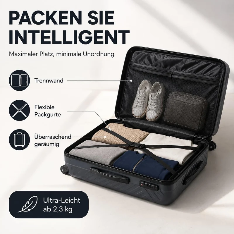 Xonic Design Reisekoffer mit Rollen– ABS Hartschalenkoffer mit 360° Leichtlauf-Rollen – hochwertige