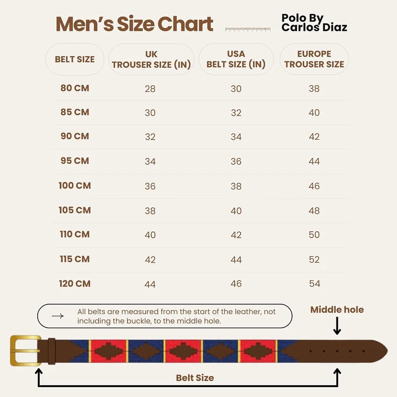 CARLOS DIAZ Herren Damen Premium Unisex Braunes Leder Bestickt Designer Polo Gürtel 115 cm / 42" | M