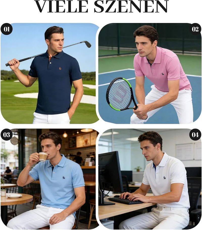 JACKETOWN Polo Shirts Herren Kurzarm Golf Poloshirt Schnelltrocknend Casual Sport Shirt Outdoor Atmu