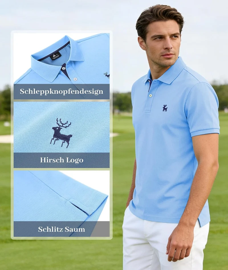 JACKETOWN Polo Shirts Herren Kurzarm Golf Poloshirt Schnelltrocknend Casual Sport Shirt Outdoor Atmu