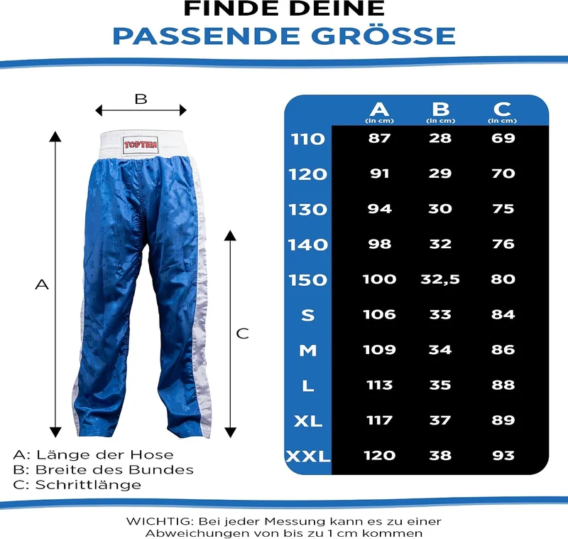 TopTen Unisex Kickboxing-Hose Classic 130 Blau - Weiss, 130 Blau - Weiss