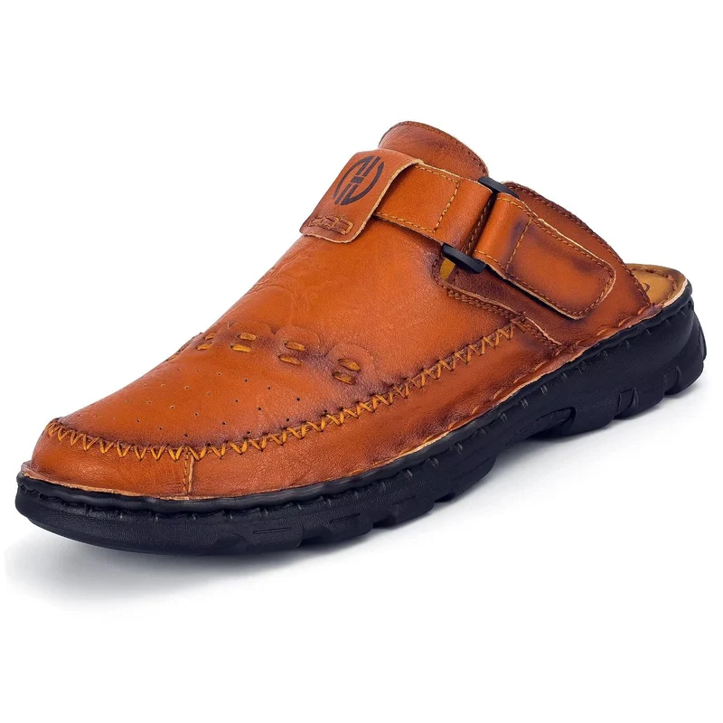 Sandalen Herren Leder Pantoletten Clogs, Weiche Dicke Sohle 43 EU Ta3 Rot Braun, 43 EU Ta3 Rot Braun