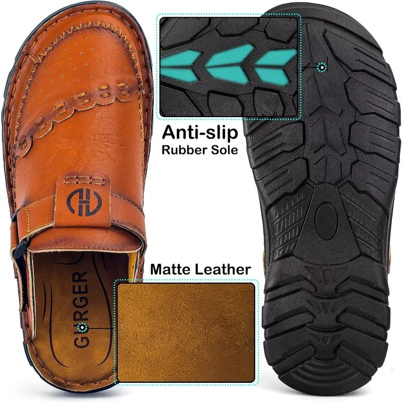 Sandalen Herren Leder Pantoletten Clogs, Weiche Dicke Sohle 43 EU Ta3 Rot Braun, 43 EU Ta3 Rot Braun