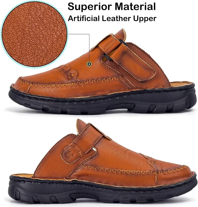 Sandalen Herren Leder Pantoletten Clogs, Weiche Dicke Sohle 43 EU Ta3 Rot Braun, 43 EU Ta3 Rot Braun