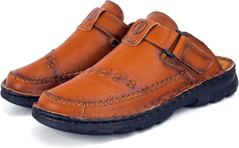 Sandalen Herren Leder Pantoletten Clogs, Weiche Dicke Sohle 43 EU Ta3 Rot Braun, 43 EU Ta3 Rot Braun