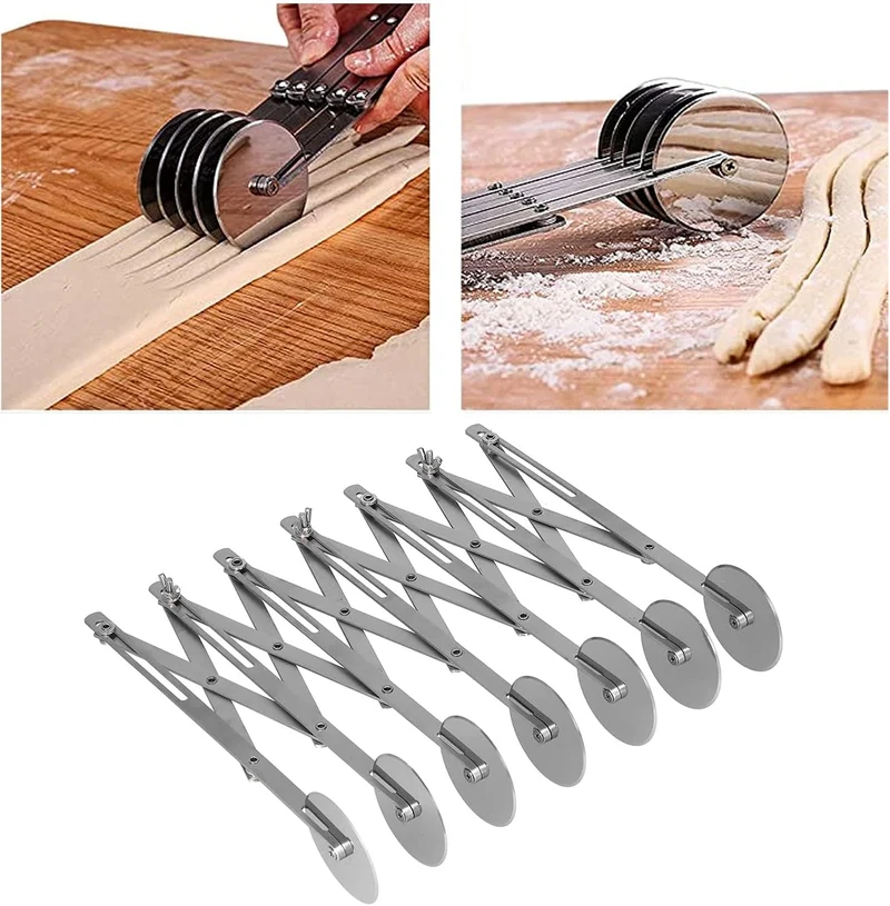 Teigroller, einstellbarer zeitsparender Edelstahl-Gebäckschneider für die Küche(Sieben Rundmesser)