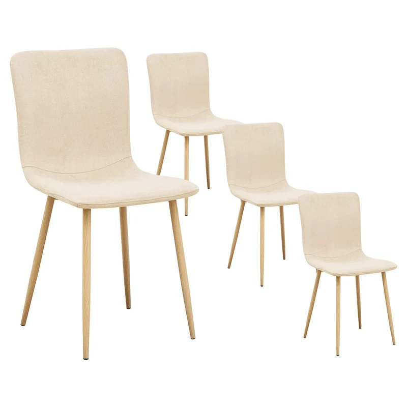 FurnitureR Esszimmerstühle 4er Set Beige Stoff Skandinavische Küchenstühle für Esszimmer Empfang Hom