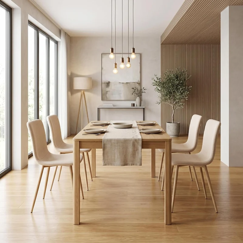 FurnitureR Esszimmerstühle 4er Set Beige Stoff Skandinavische Küchenstühle für Esszimmer Empfang Hom