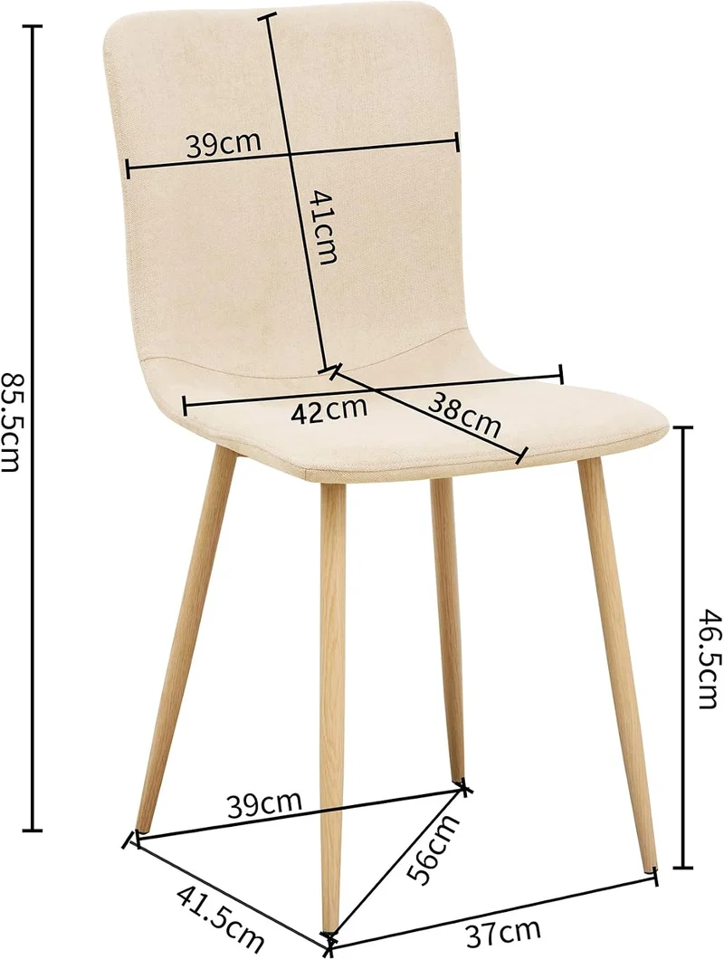 FurnitureR Esszimmerstühle 4er Set Beige Stoff Skandinavische Küchenstühle für Esszimmer Empfang Hom