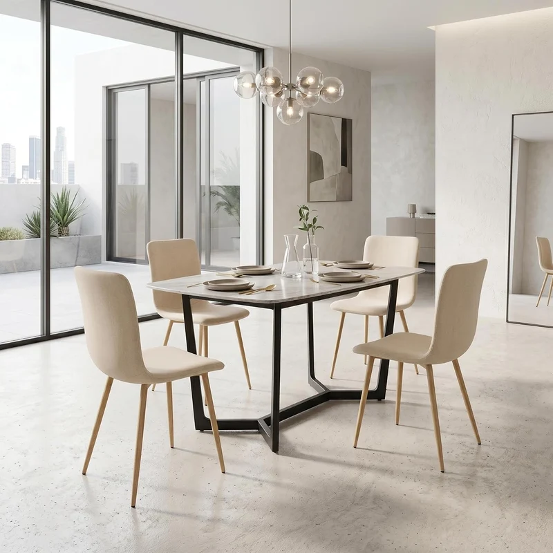 FurnitureR Esszimmerstühle 4er Set Beige Stoff Skandinavische Küchenstühle für Esszimmer Empfang Hom