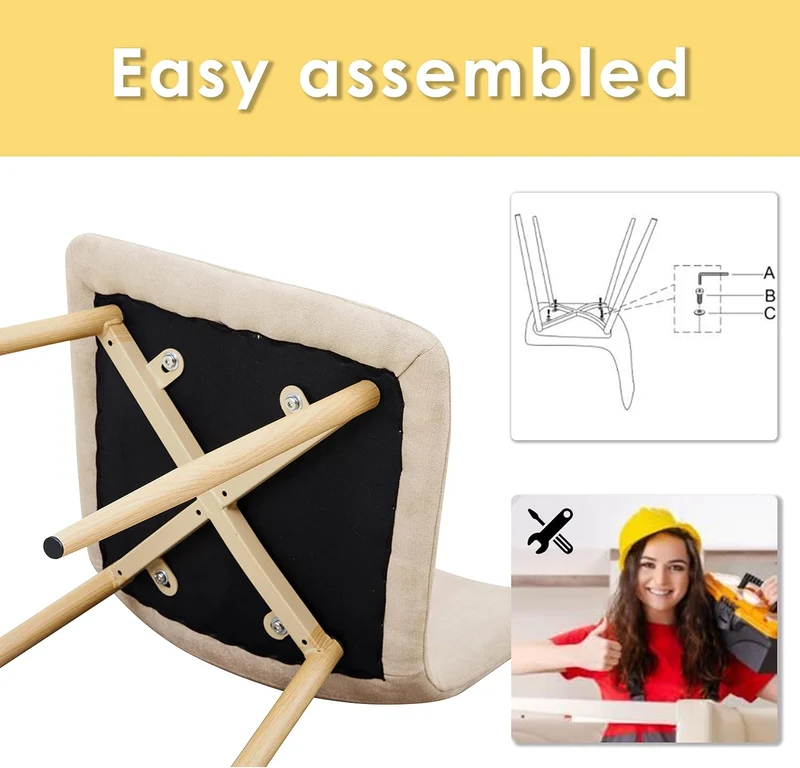 FurnitureR Esszimmerstühle 4er Set Beige Stoff Skandinavische Küchenstühle für Esszimmer Empfang Hom