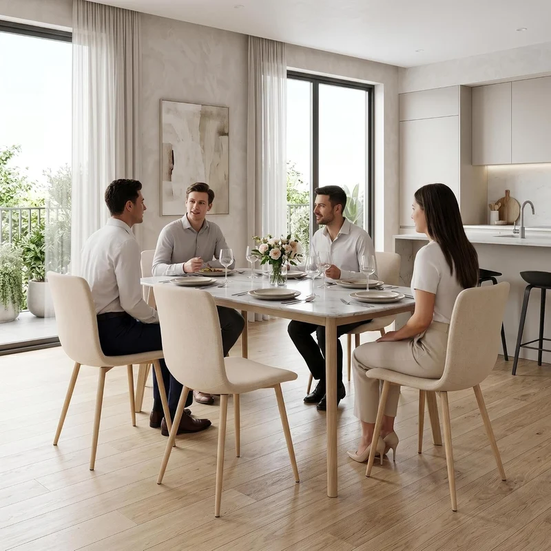 FurnitureR Esszimmerstühle 4er Set Beige Stoff Skandinavische Küchenstühle für Esszimmer Empfang Hom