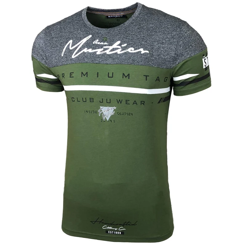 Herren Rundhals Vintage T-Shirt Kurzarm Slim Fit Design Fashion Top Print Shirt 2857 XXL Khaki, XXL