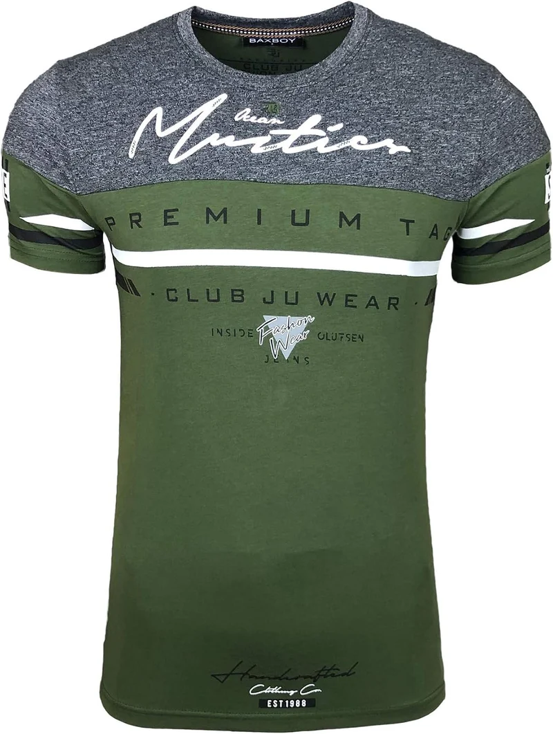 Herren Rundhals Vintage T-Shirt Kurzarm Slim Fit Design Fashion Top Print Shirt 2857 XXL Khaki, XXL