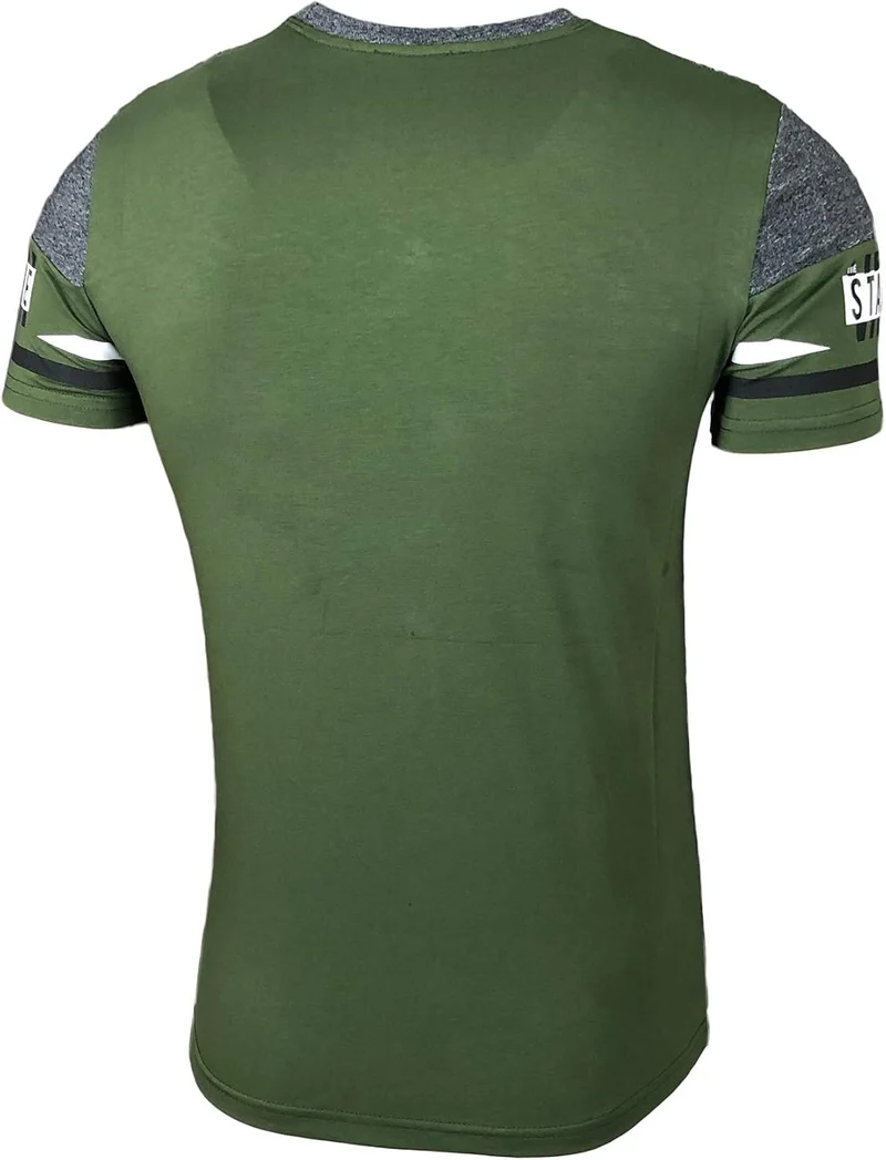 Herren Rundhals Vintage T-Shirt Kurzarm Slim Fit Design Fashion Top Print Shirt 2857 XXL Khaki, XXL