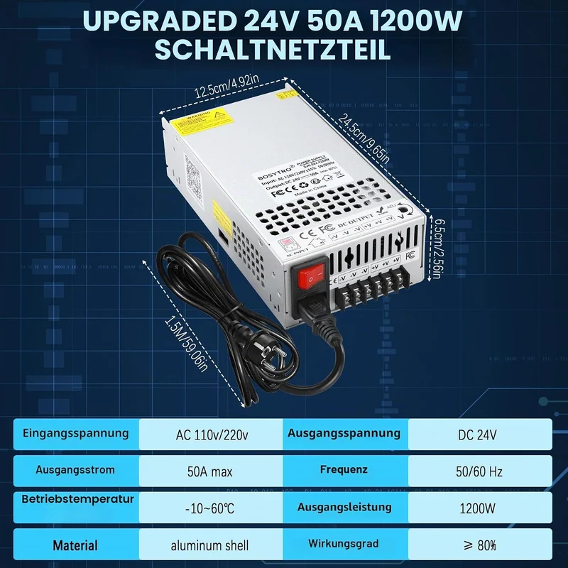 Upgrade 24V 50A 1200W Schaltnetzteil, 24V Universal geregelter Netzteil AC110V / 220V (SMPS) LED Tra